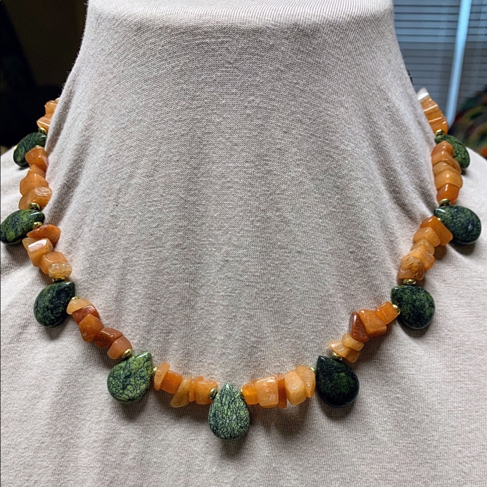 Handcrafted Orange Agate & Moss Agate necklace